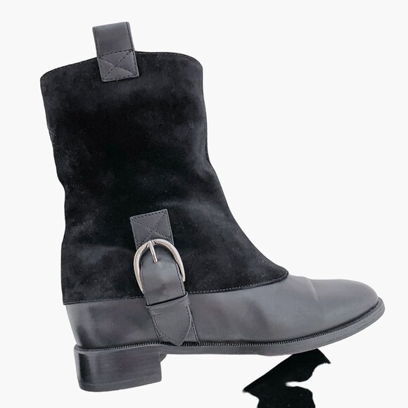 Christian Louboutin Cozak Boots EU 36 US 6 Black Suede Leather Buckle Riding - Picture 13 of 14